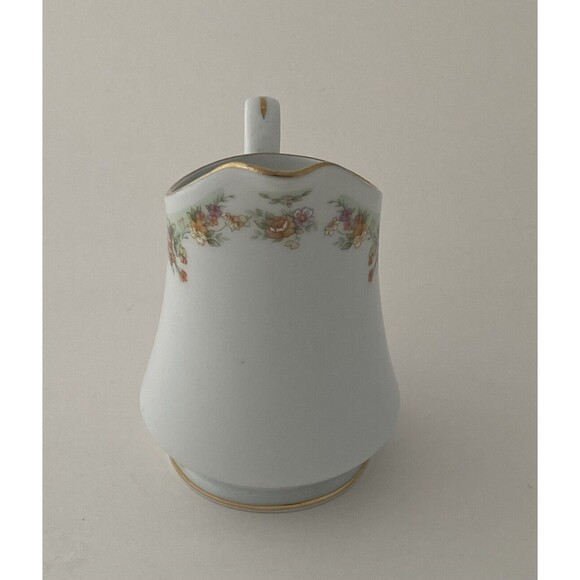 Vintage White Fine Porcelain Small 7 Ounces Creamer Gold Trimming and Flowers - Picture 4 of 10